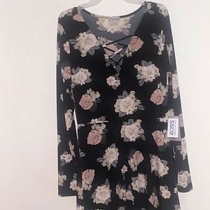 Black dress with roses XL NEW W|TAGS
